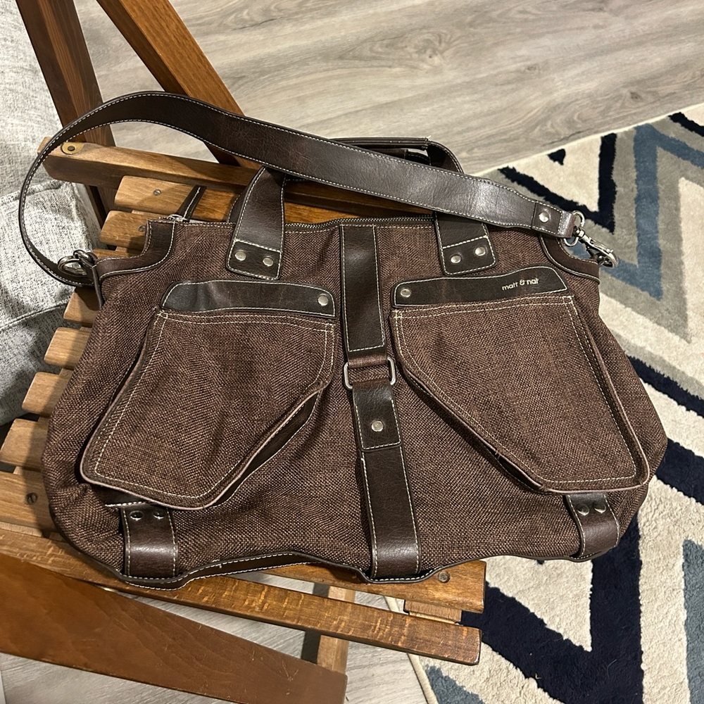 Matt & Nat Brown Denim & Vegan Leather Satchel Handbag.  Vintage style